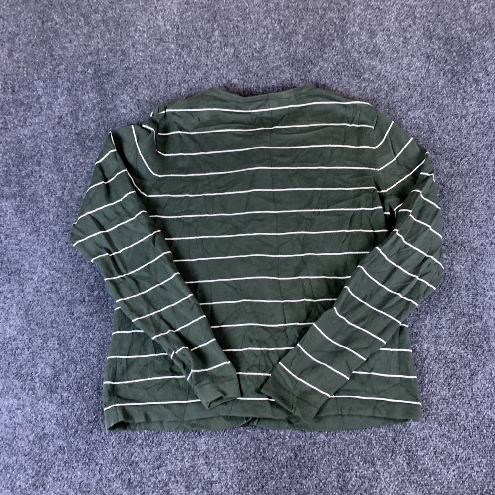 Eddie Bauer Cardigan Sweater Womens Medium Olive Green White Stripe Button Front - Picture 9 of 10
